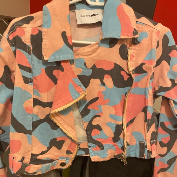 Pink camouflage denim moto jacket - Picture 2 of 5